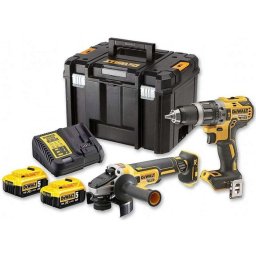 DeWALT Narzędzia - Zestaw akumulatorowy — wiertarko-wkrętarka i szlifierka 18 V, 2x akumulator 5,0 Ah XR, ładowarka DCK2020P2T