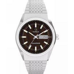 Timex Q Falcon Eye TW2W62400 zegarek męski srebrny retro z datownikiem ★ AUTORYZOWANY SKLEP | Raty 0% | PayPo | ZWROT DO 365 DNI • POLECANA OFERTA ✓