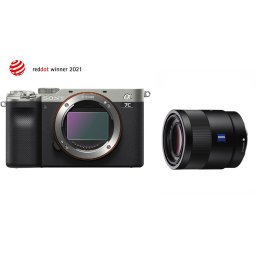 Aparat cyfrowy Sony A7C srebrny ILCE7C + obiektyw Sony FE 55 mm f/1.8 FE ZA Carl Zeiss Sonnar T* SEL55F18Z