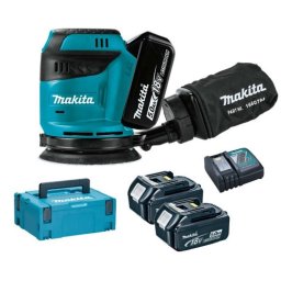 Makita Narzędzia - Akumulatorowa szlifierka mimośrodowa 18 V, 125 mm, 2x akumulator 5,0 Ah LXT, ładowarka DBO180RTJ