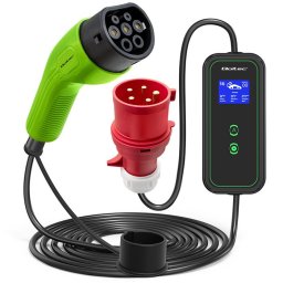 Qoltec Mobilna ładowarka do samochodu elektrycznego EV z regulacją 2w1 Typ2 | 11kW | CEE 5 PIN | LCD | 3 fazy | Przenona | Wallbox | 5m