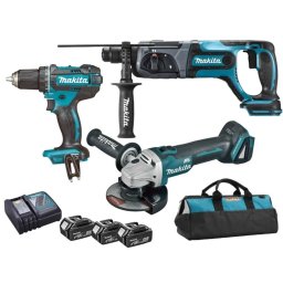 Makita Narzędzia - 3-częściowy zestaw narzędzi akumulatorowych, akumulatorów i ładowarki DLX3078TX1