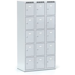 Alfa 3 Szafka skrytkowa S6, 15 schowków, 1800 x 900 x 500 mm, zamek obrotowy, drzwi szare