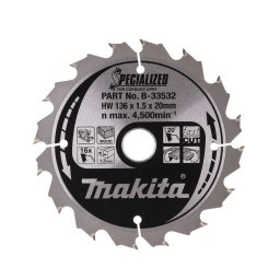 Makita - Tarcza pilarska do drewna, 136x20 mm, 16 zębów B-33532