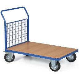B2B Partner Wózek platformowy z uchwytem z siatką, 750 x 500 mm, nośność 200 kg, koła 125 mm z czarną gumą