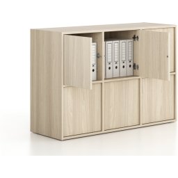 B2B Partner Szafa biurowa FRAME, niska, 6x drzwi, 1299 x 450 x 881 mm, PUSH-lock, dąb naturalny