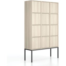 B2B Partner Szafa biurowa FRAME, czarna podstawa, 12x drzwi, 1299 x 450 x 2185 mm, PUSH-lock, dąb naturalny