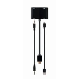 Gembird Adapter HDMI męski do HDMI żeński + VGA żeński z audio i dodatkowym portem zasilania