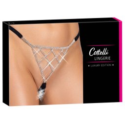 Cottelli - czarne otwarte stringi z srebrną ozdobą (S-L)