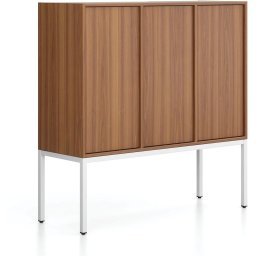 B2B Partner Szafa biurowa FRAME, niska, podstawa biała, 3x drzwi, 1299 x 450 x 1331 mm, PUSH-lock, orzech