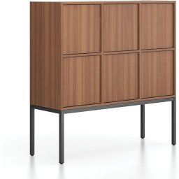 B2B Partner Szafa biurowa FRAME, niska, czarna podstawa, 6x drzwi, 1299 x 450 x 1331 mm, PUSH-lock, orzech