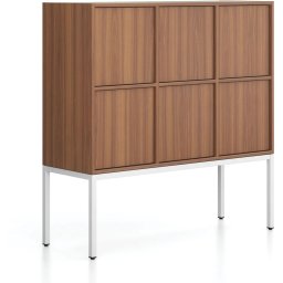 B2B Partner Szafa biurowa FRAME, niska, podstawa biała, 6x drzwi, 1299 x 450 x 1331 mm, PUSH-lock, orzech
