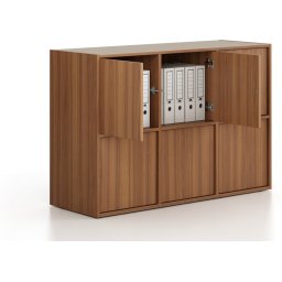 B2B Partner Szafa biurowa FRAME, niska, 6x drzwi, 1299 x 450 x 881 mm, PUSH-lock, orzech