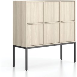 B2B Partner Szafa biurowa FRAME, niska, czarna podstawa, 6x drzwi, 1299 x 450 x 1331 mm, PUSH-lock, dąb naturalny