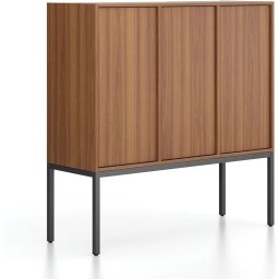 B2B Partner Szafa biurowa FRAME, niska, czarna podstawa, 3x drzwi, 1299 x 450 x 1331 mm, PUSH-lock, orzech