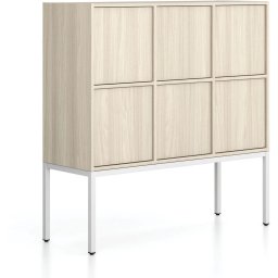 B2B Partner Szafa biurowa FRAME, niska, podstawa biała, 6x drzwi, 1299 x 450 x 1331 mm, PUSH-lock, dąb naturalny