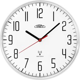 Plastowy zegar biały/błyszczący srebrny PRIM Radio ∅ 292 × 48 mm