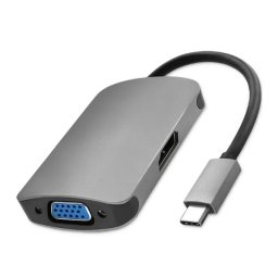 Qoltec 50380 Adapter USB-C 3.1 2w1 HDMI 4K VGA Szary
