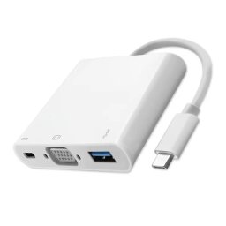 Qoltec 50426 Adapter USB-C 3.1 3w1 USB 3.0 VGA USB-C 3.1 PD 92W Biały