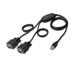 Digitus Kabel adapter USB-A 2.0 męski do 2x RS232 (DB9) męski | Chipset FTDI FT2232H | Czarny | Mocowanie na śruby | 1.5m