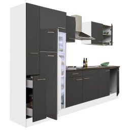 Szafka kuchenna Yorki 300 z biaym korpusem, antracytowym frontem o jedwabistym poysku i lodwk z grnym zamraalnikiem