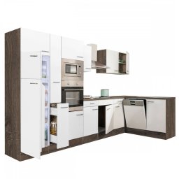 Meble kuchenne narone Yorki 370 z korpusem z dbu york, front biay jedwabisty poysk