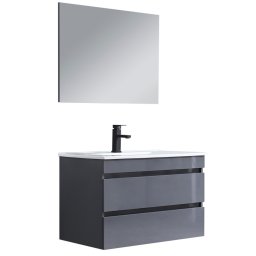 Cube Meble azienkowe 80 cm umywalka ceramiczna z 2-szufladowym lustrem 60x80 cm szary antracyt