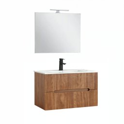Trent Meble azienkowe 80 cm umywalka ceramiczna (2 szuflady) z lustrem 60x80 cm db sunset