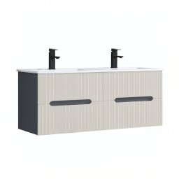 Dolna szafka azienkowa Trent 120 z ceramiczn umywalk (4 szuflady) antracytowo-szaro-biaa