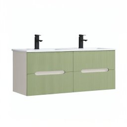 Dolna szafka azienkowa Trent 120 z ceramiczn umywalk (4 szuflady) biao-jasnozielona