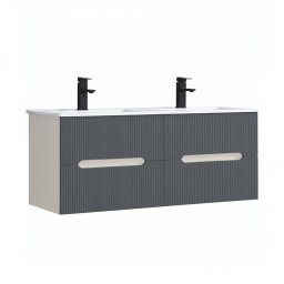 Dolna szafka azienkowa Trent 120 z ceramiczn umywalk (2 szuflady) biay-antracyt-szary