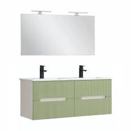 Trent Meble azienkowe 120 cm umywalka ceramiczna z lustrem 60x120 cm biao-jasnozielona