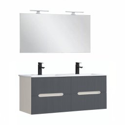 Trent Meble azienkowe 120 cm umywalka ceramiczna z lustrem 60x120 cm biao-antracytowo-szara