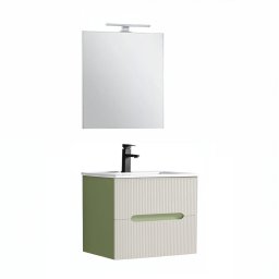 Trent Meble azienkowe Umywalka ceramiczna 60 cm (2 szuflady) z lustrem 60x80 cm jasnozielono-biaa