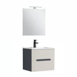 Trent meble azienkowe umywalka ceramiczna 60 cm (2 szuflady) z lustrem 60x80 cm antracytowa szaro-biaa