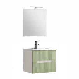Trent meble azienkowe umywalka ceramiczna 60 cm (2 szuflady) z lustrem 60x80 cm biao-jasnozielona