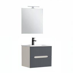 Trent meble azienkowe umywalka ceramiczna 60 cm (2 szuflady) z lustrem 60x80 cm biao-antracytowo-szara