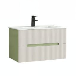 Dolna szafka azienkowa Trent 80 z ceramiczn umywalk (2 szuflady) jasnozielono-biaa