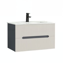 Dolna szafka azienkowa Trent 80 z ceramiczn umywalk (2 szuflady) antracytowo-szaro-biaa
