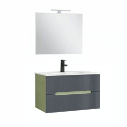 Trent Frdszobabtor 80 cm kermia mosdval (2 fikos) tkrrel 60x80 cm pisztciazld-antracit szrke