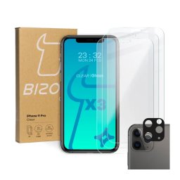 Bizon 3x Szkło hartowane + szybka na aparat Glass Clear Pack do iPhone 11 Pro