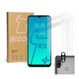Bizon 3x Szkło hartowane + szybka na aparat Glass Clear Pack do Motorola Moto E20