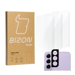 Bizon 3x Szkło hartowane + szybka na aparat Glass Clear Pack do Samsung Galaxy S22