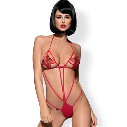 Obsessive Luiza - czerwone body z tulipanowym wzorem, na ramiączkach (S/M)