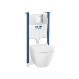 Grohe Solido - Zestaw do montażu naściennego, toaleta Euro Ceramic, deska SoftClose i przycisk Arena Cosmopolitan, Triple Vortex, chrom 102517SH00