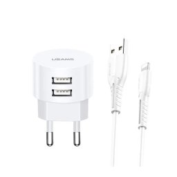 USAMS T20 2x USB + kabel lightning Biały