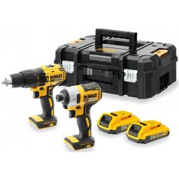 DeWALT Narzędzia - Zestaw akumulatorowy — wiertarko-wkrętarki i klucza udarowego 18 V, 2x akumulator 2,0 Ah XR, ładowarka DCK2060D2T