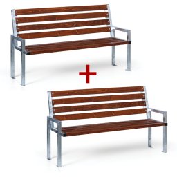B2B Partner Ławka zewnętrzna CITY z oparciem 1+1 GRATIS, ocynkowana, 1660 mm, ciemny mahoń