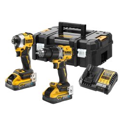 DeWALT Narzędzia - 18V AKU zestaw wiertarka udarowa i klucz udarowy, 2x akumulator 5,0 Ah POWERSTACK, ładowarka DCK2050H2T