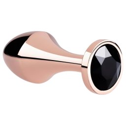 Rosy Gold - korek analny z czarnym kryształem - metalowy - rosegold